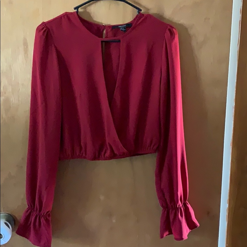 Open front, maroon blouse